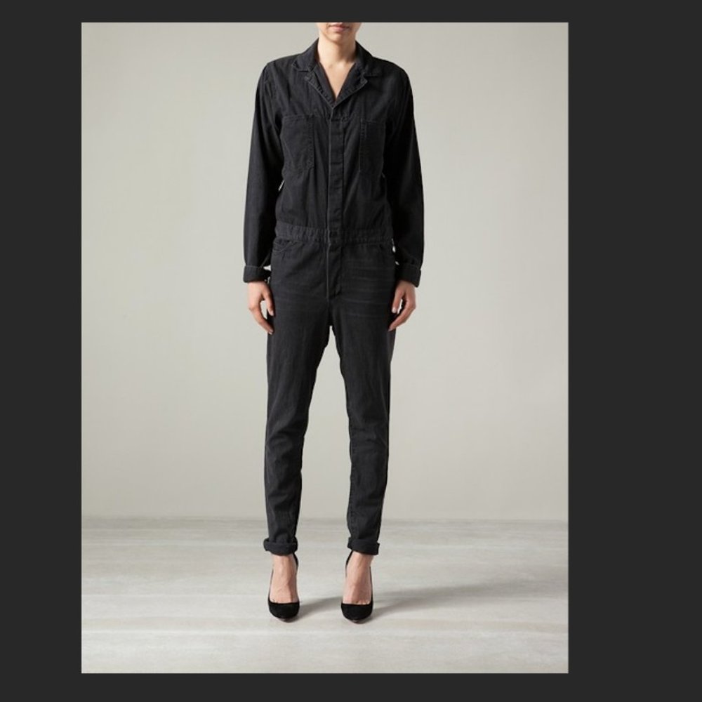 6397 | Black Faded Distressed Denim Coverall /Jumpsuit | Sz XS